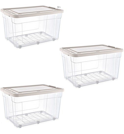 Aufbewahrungsbox Deckel Kunststoffbox Transparent Regalbox Lagerbox Stapelbox 3er Set 90 Liter