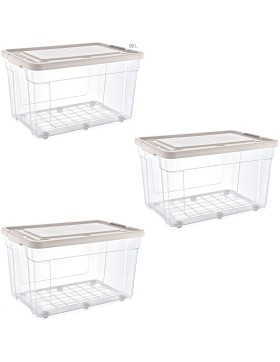 Aufbewahrungsbox Deckel Kunststoffbox Transparent Regalbox Lagerbox Stapelbox 3er Set 90 Liter