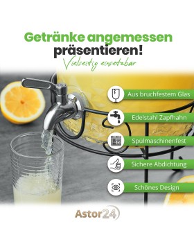 Getränkespender 8 L mit Zapfhahn + Ständer aus Glas Wasserspender Saftspender