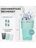 12er Set Trinkbecher 480 ml Kunststoff Cocktail Kinder Becher Glas BPA-frei bunt