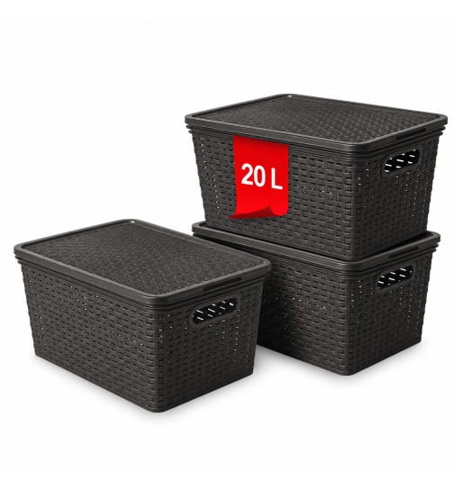 Gebogene Körbe Mit Deckel – 3er Set Aus Wasserhyazinthe | Stapelbare Aufbewahrung Für Regal & Deko