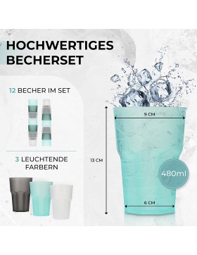 6er Set Trinkbecher 480 ml Kunststoff Cocktail Kinder Becher Glas BPA-frei bunt