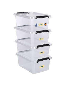 Aufbewahrungsbox mit Deckel 4er Set Kunststoffbox Stapelbox Lagerbox Regalbox 4er Set 12,5 Liter