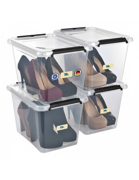 Aufbewahrungsbox mit Deckel 4er Set Kunststoffbox Stapelbox Lagerbox Regalbox 4er Set 19 Liter