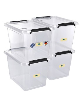 Aufbewahrungsbox mit Deckel 4er Set Kunststoffbox Stapelbox Lagerbox Regalbox 4er Set 19 Liter