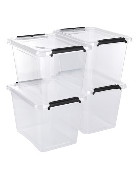 Aufbewahrungsbox mit Deckel 4er Set Kunststoffbox Stapelbox Lagerbox Regalbox 4er Set 19 Liter