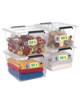 Aufbewahrungsbox mit Deckel 4er Set Kunststoffbox Stapelbox Lagerbox Regalbox 4er Set 32 Liter