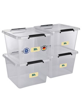 Aufbewahrungsbox mit Deckel 4er Set Kunststoffbox Stapelbox Lagerbox Regalbox 4er Set 32 Liter