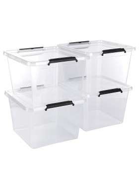 Aufbewahrungsbox mit Deckel 4er Set Kunststoffbox Stapelbox Lagerbox Regalbox 4er Set 32 Liter