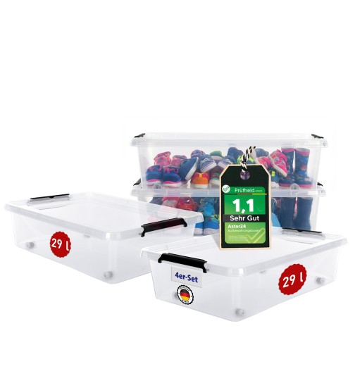 Aufbewahrungsbox mit Deckel Unterbettbox mit Rollen 4er Set Spielzeugkiste Box