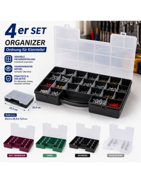 4er Set Sortimentskasten Kleinteilemagazin Organizer Schraubenbox Sortierkasten